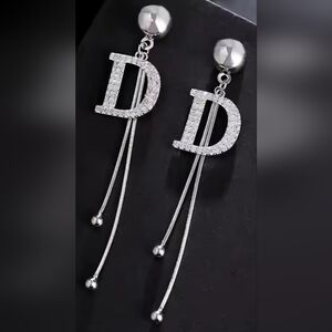 Letter D Silver Stainless Steel Dangling Earrings